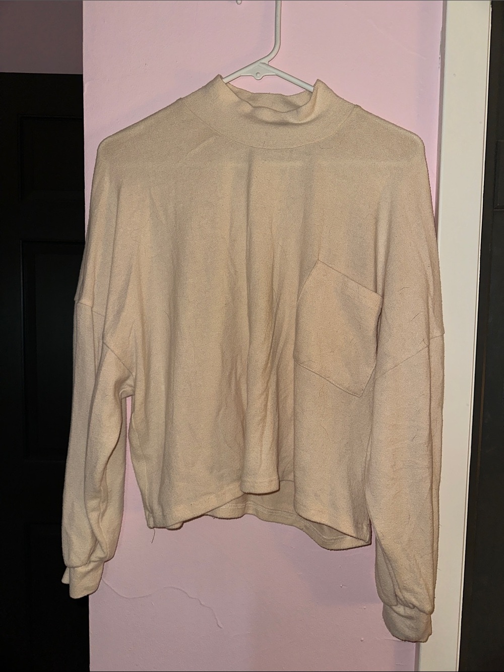Le Lis Cream Mock Neck Sweatshirt with Chest Pocket